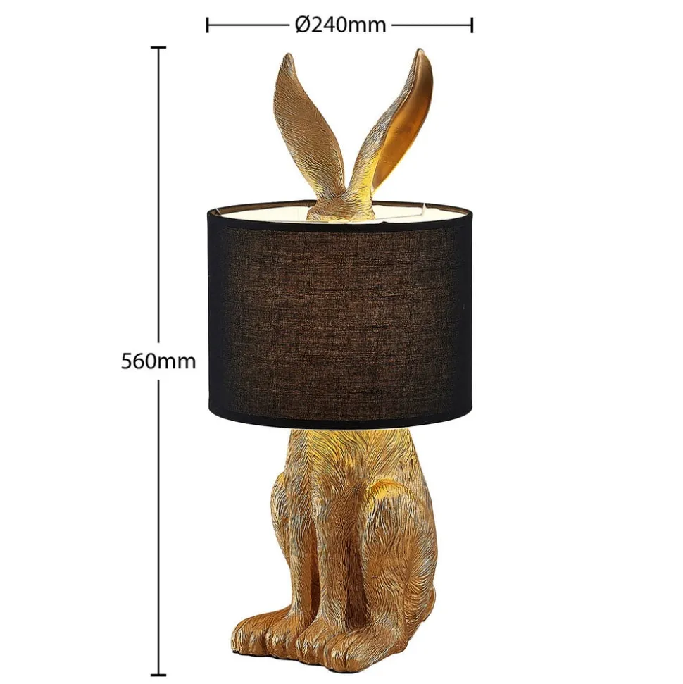 Lindby bordlampe Lorentina, høyde 57 cm, kanin, gull, tekstil