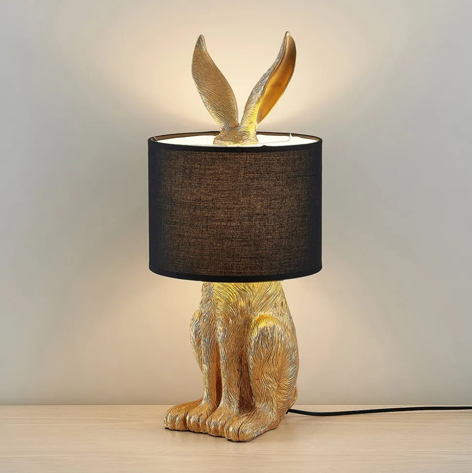 Lindby bordlampe Lorentina, høyde 57 cm, kanin, gull, tekstil