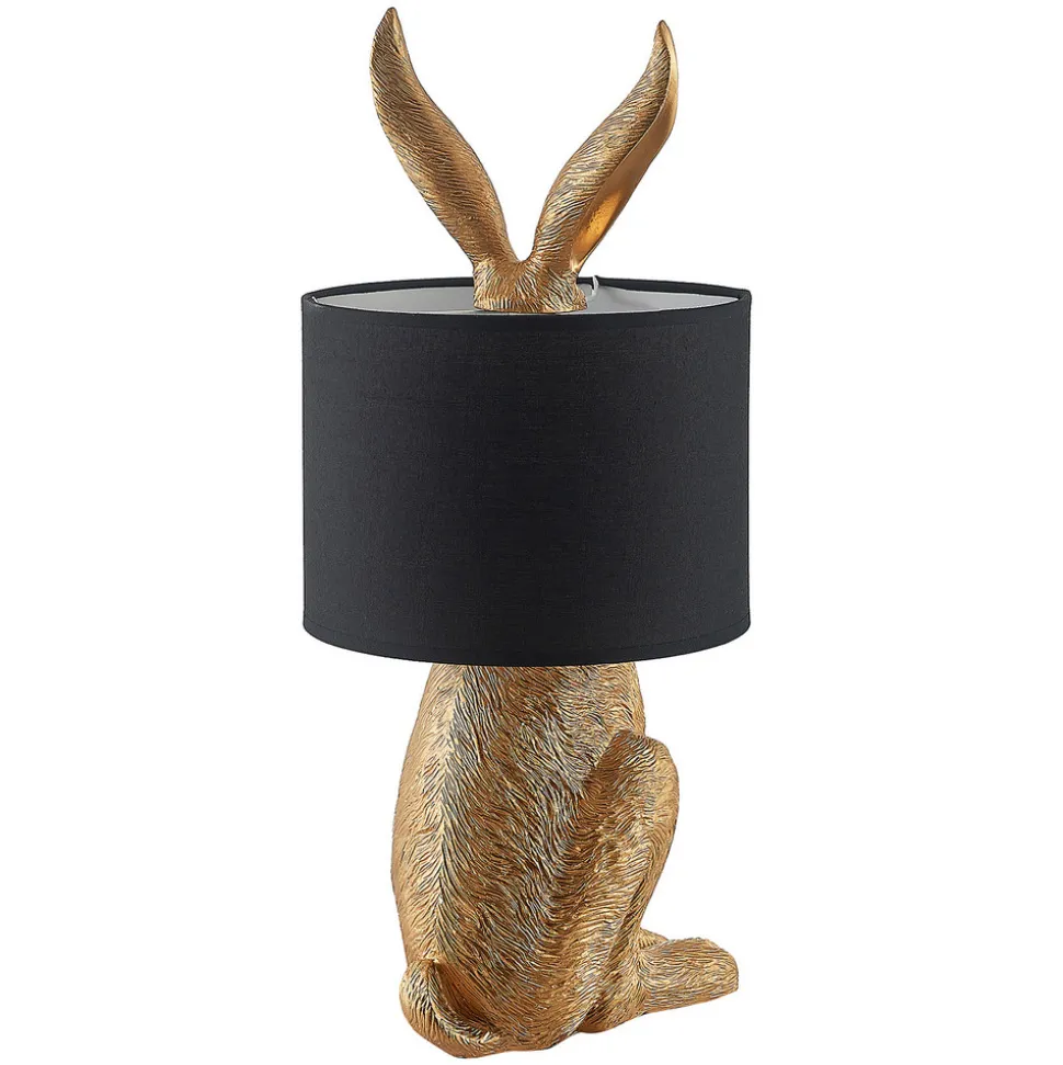 Lindby bordlampe Lorentina, høyde 57 cm, kanin, gull, tekstil