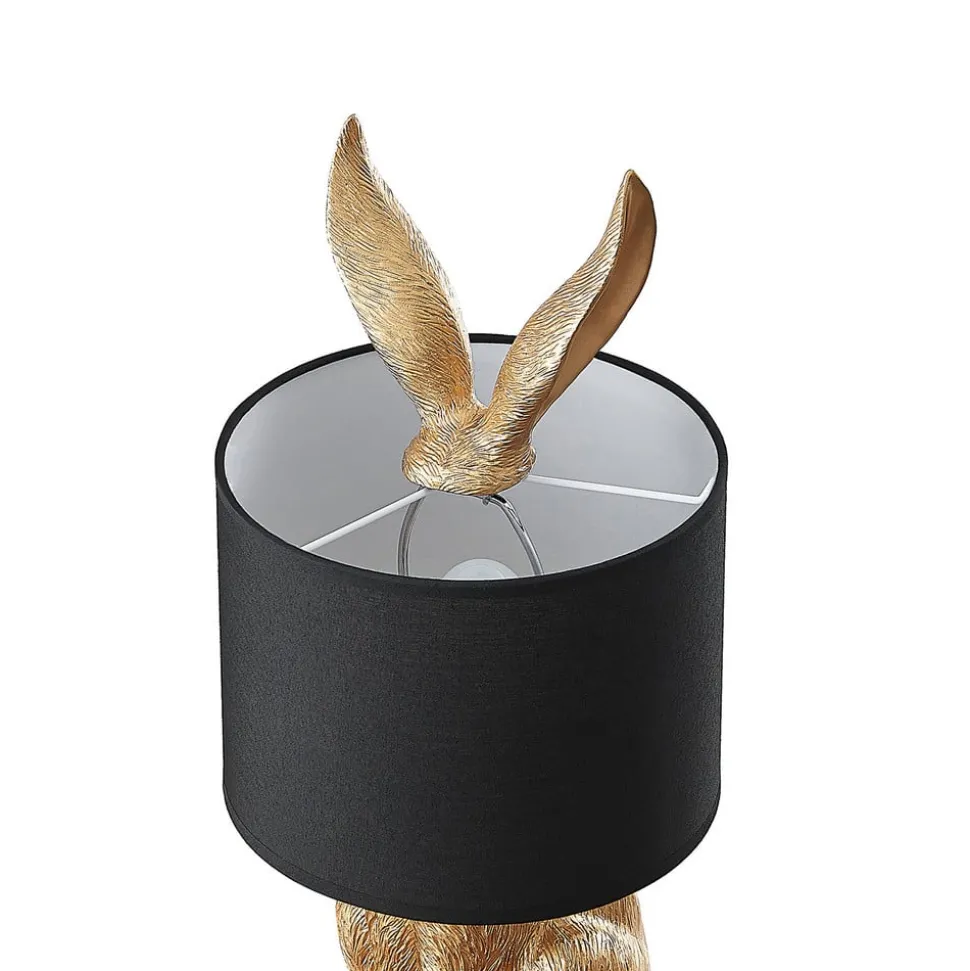 Lindby bordlampe Lorentina, høyde 57 cm, kanin, gull, tekstil