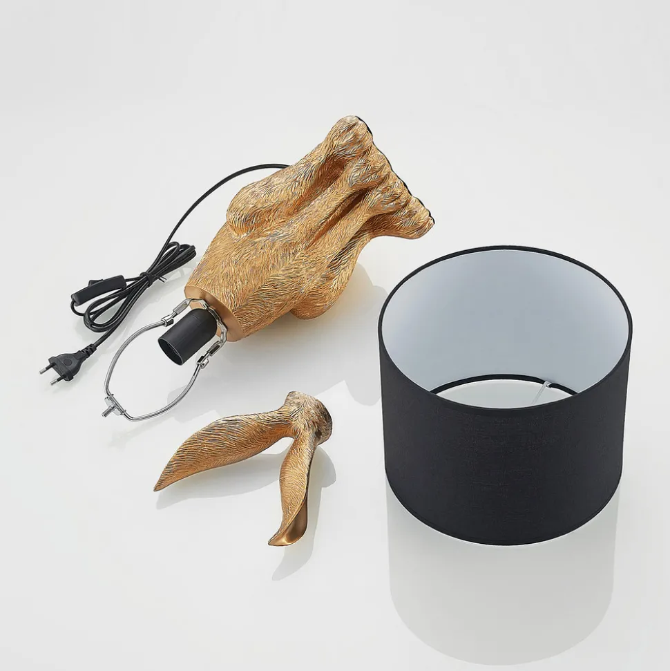 Lindby bordlampe Lorentina, høyde 57 cm, kanin, gull, tekstil