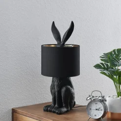 Lindby bordlampe Lorentina, 56 cm, kanin, svart, tekstil