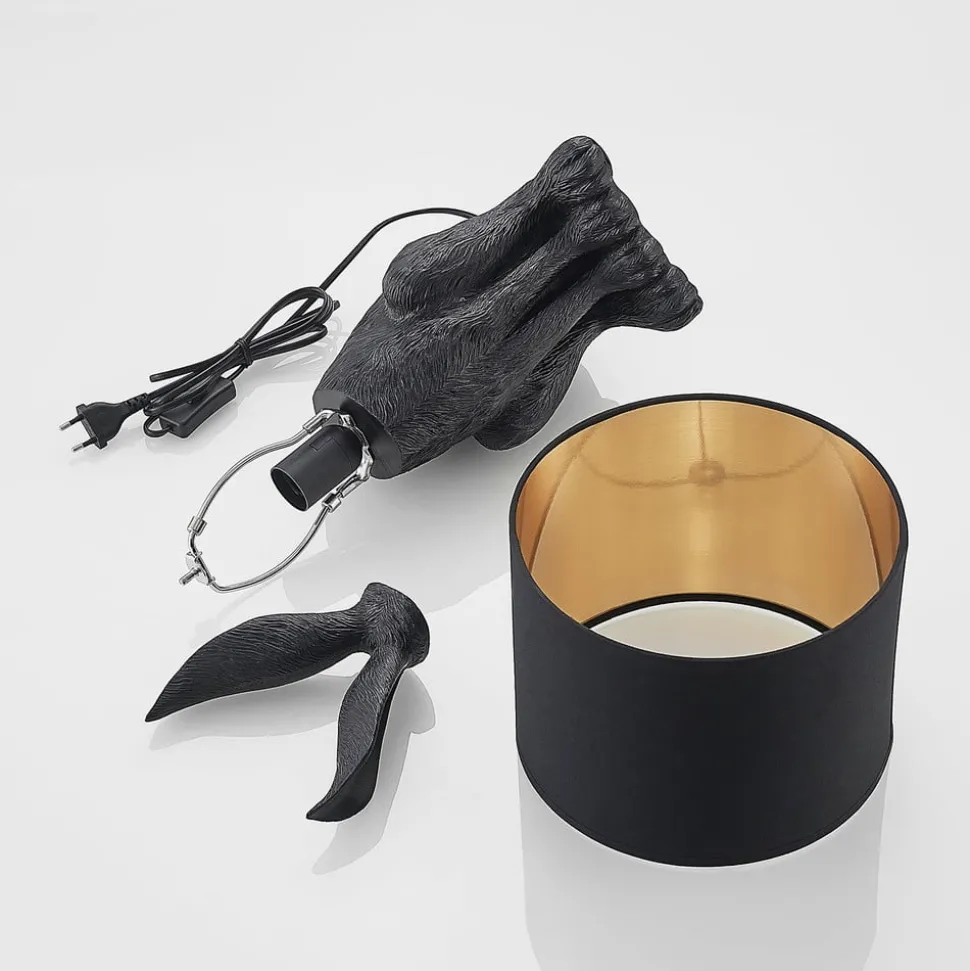 Lindby bordlampe Lorentina, 56 cm, kanin, svart, tekstil