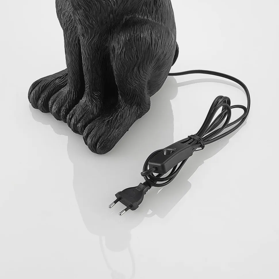 Lindby bordlampe Lorentina, 56 cm, kanin, svart, tekstil