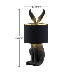 Lindby bordlampe Lorentina, 56 cm, kanin, svart, tekstil
