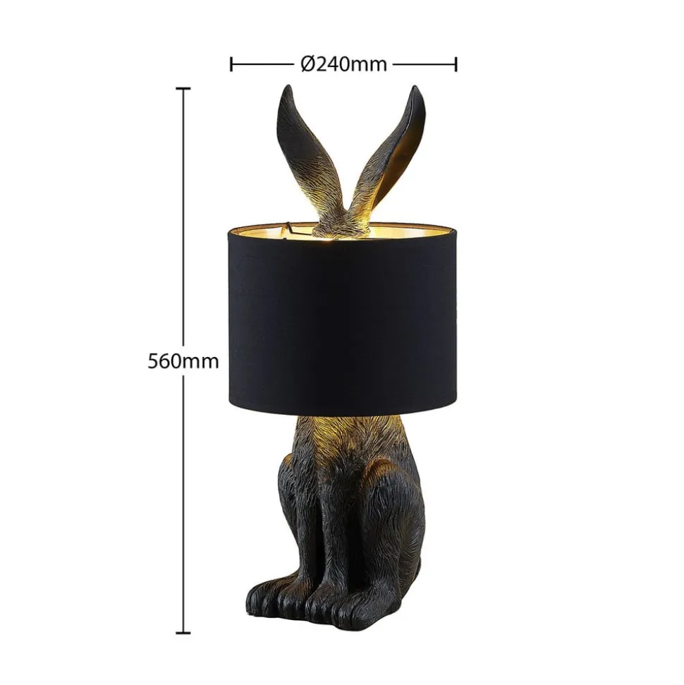 Lindby bordlampe Lorentina, 56 cm, kanin, svart, tekstil