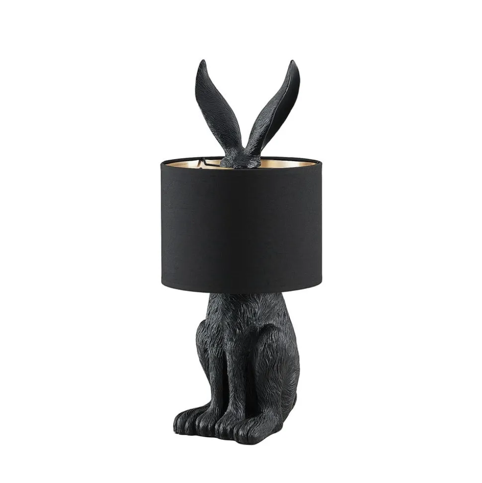 Lindby bordlampe Lorentina, 56 cm, kanin, svart, tekstil