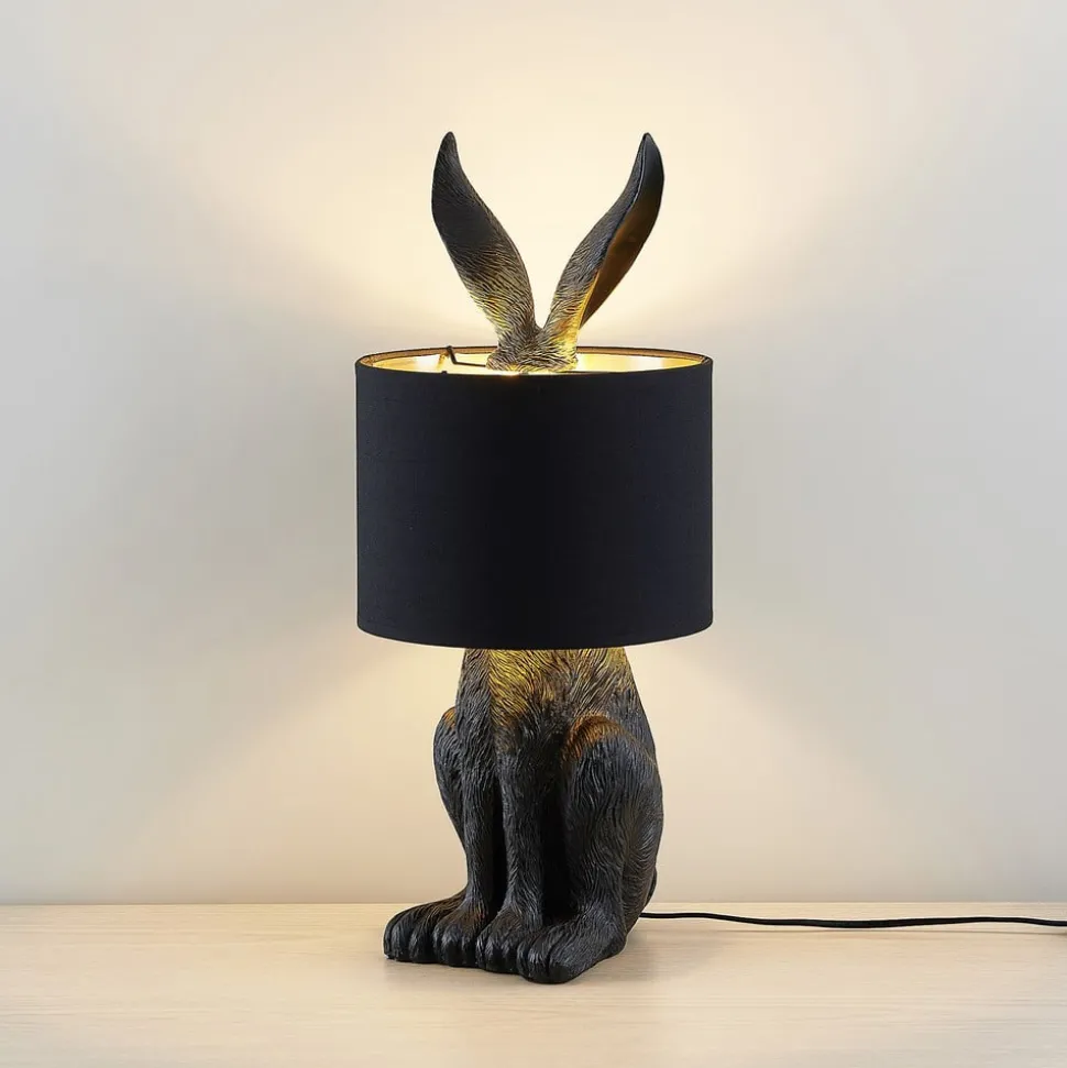 Lindby bordlampe Lorentina, 56 cm, kanin, svart, tekstil