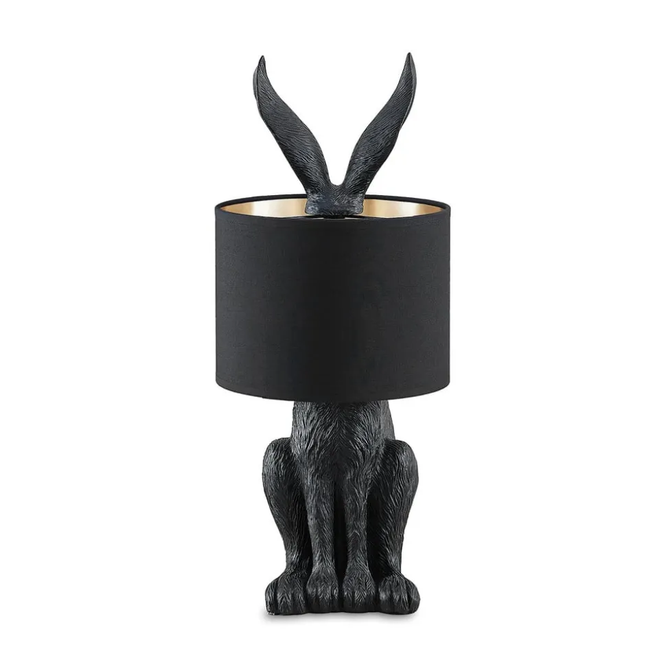 Lindby bordlampe Lorentina, 56 cm, kanin, svart, tekstil