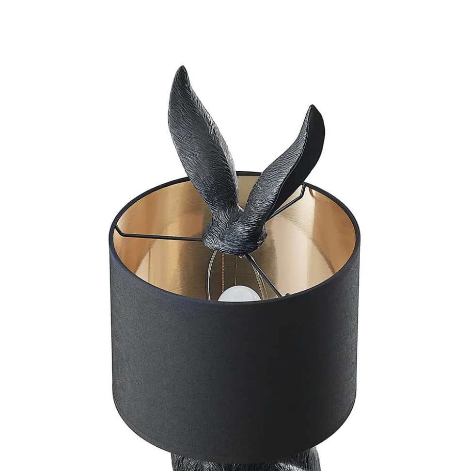 Lindby bordlampe Lorentina, 56 cm, kanin, svart, tekstil