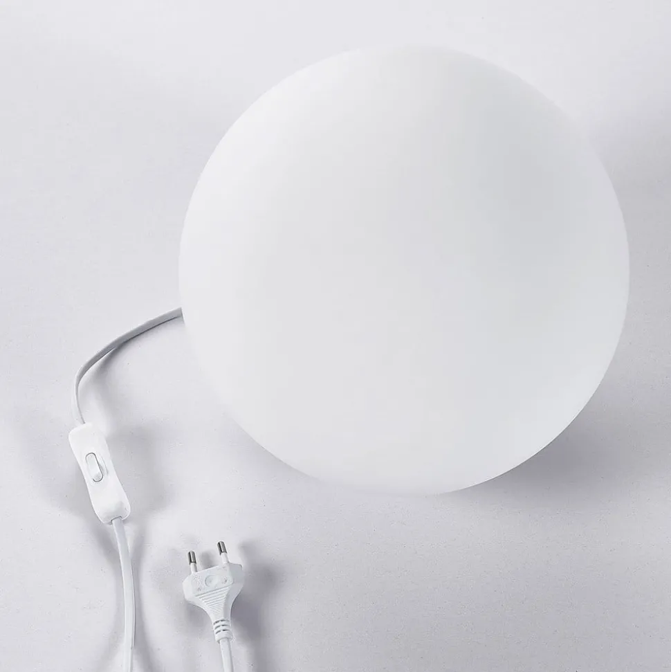 Lindby bordlampe Marike, hvit, glass, kule, Ø 25 cm, E27