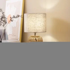 Lindby bordlampe Marzanna, grå, bambus, 42,5 cm, E27