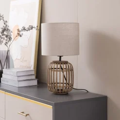 Lindby bordlampe Marzanna, grå, bambus, 42,5 cm, E27