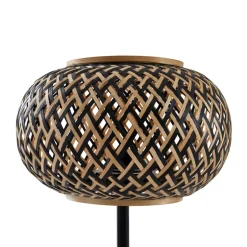 Lindby bordlampe Nerys, svart, bambus, Ø 28 cm