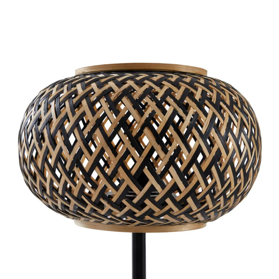 Lindby bordlampe Nerys, svart, bambus, Ø 28 cm