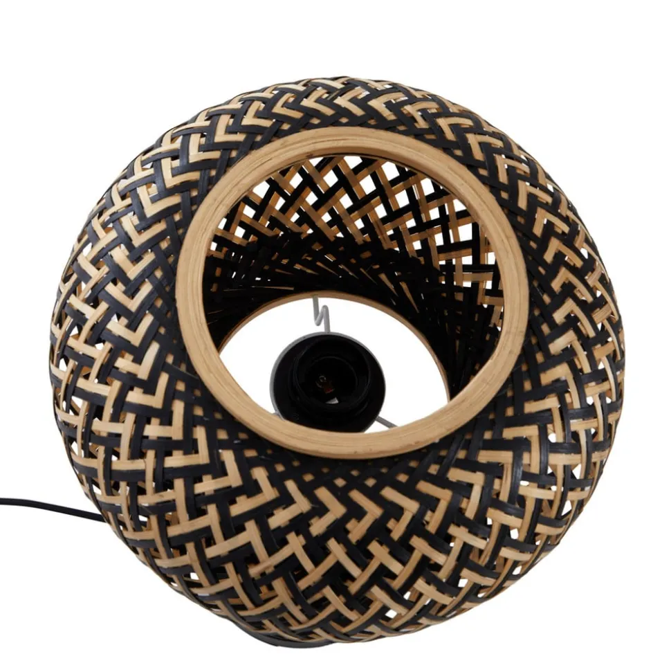 Lindby bordlampe Nerys, svart, bambus, Ø 28 cm