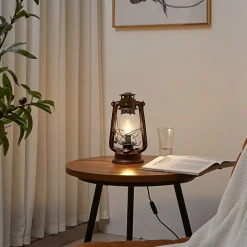 Lindby bordlampe Raisa, rustfarget, metall, lykt, E14