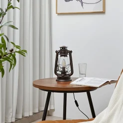 Lindby bordlampe Raisa, rustfarget, metall, lykt, E14