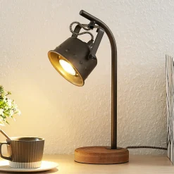 Lindby bordlampe Rubinjo, 37 cm, svart, tre, metall, GU10