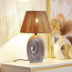 Lindby bordlampe Seasur, blågrå, keramikk, papir, 29 cm