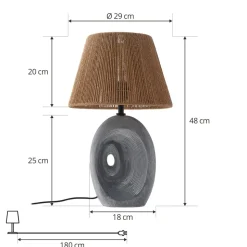 Lindby bordlampe Seasur, blågrå, keramikk, papir, 29 cm