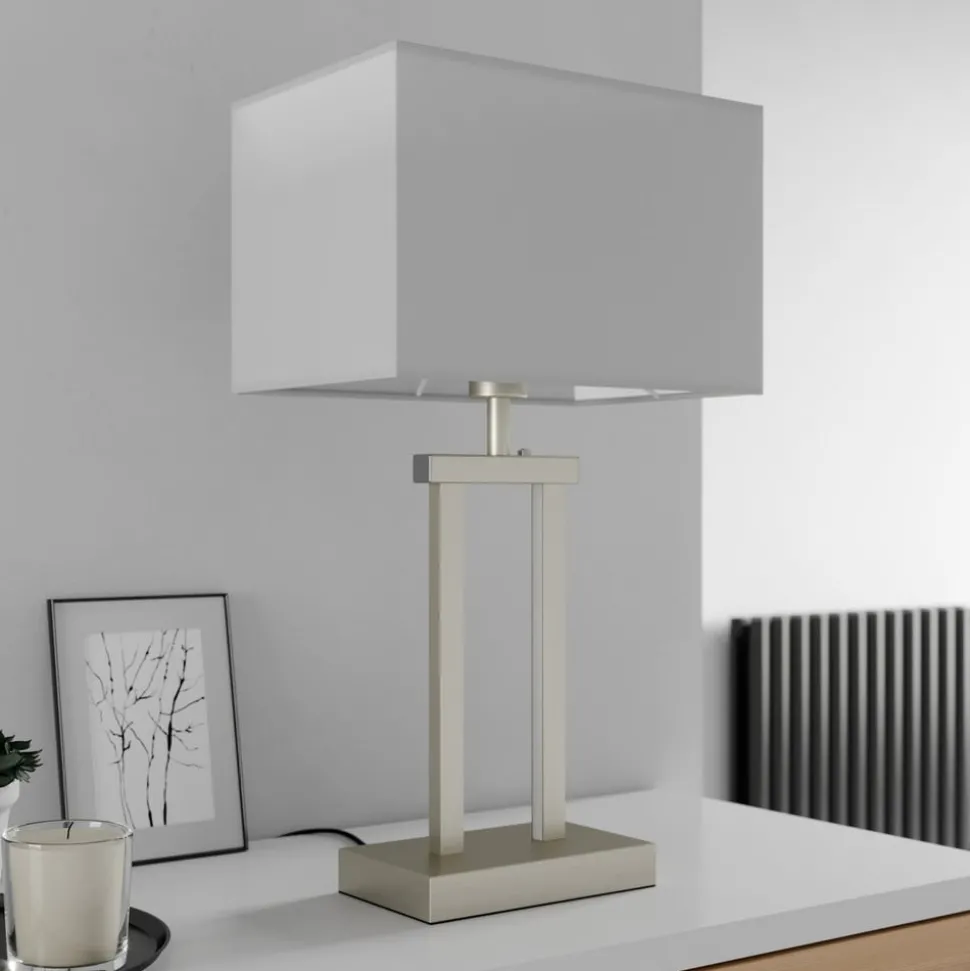 Lindby bordlampe Sigurd, hvit, stoff, høyde 54 cm, E27