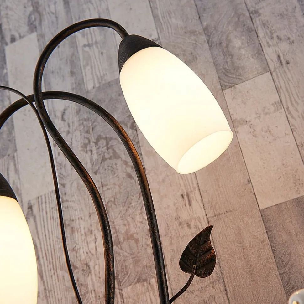 Lindby bordlampe Stefania, svart/gull, glass, E14, 40 cm