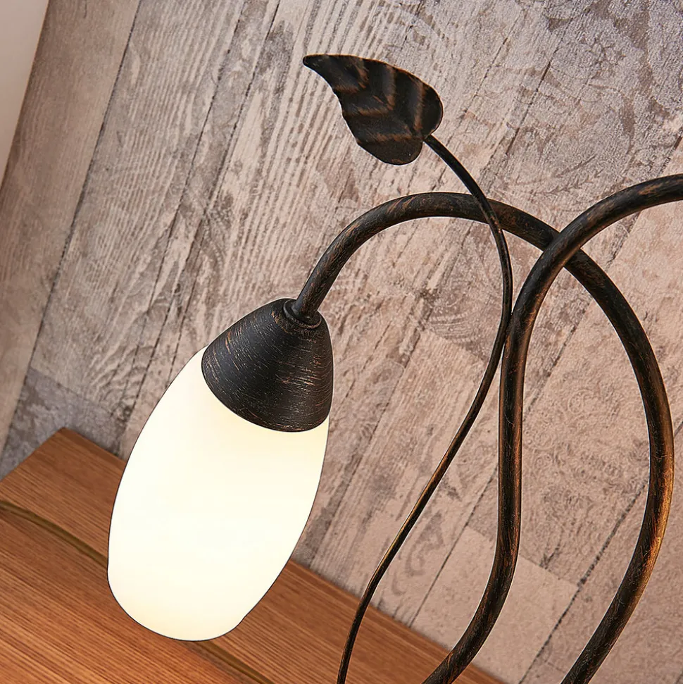 Lindby bordlampe Stefania, svart/gull, glass, E14, 40 cm