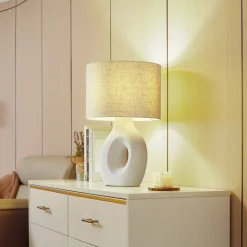 Lindby bordlampe Thalassia, hvit, Ø 30 cm, keramikk