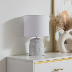 Lindby bordlampe Thalassia, hvit, Ø 26 cm, keramikk