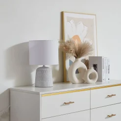 Lindby bordlampe Thalassia, hvit, Ø 26 cm, keramikk