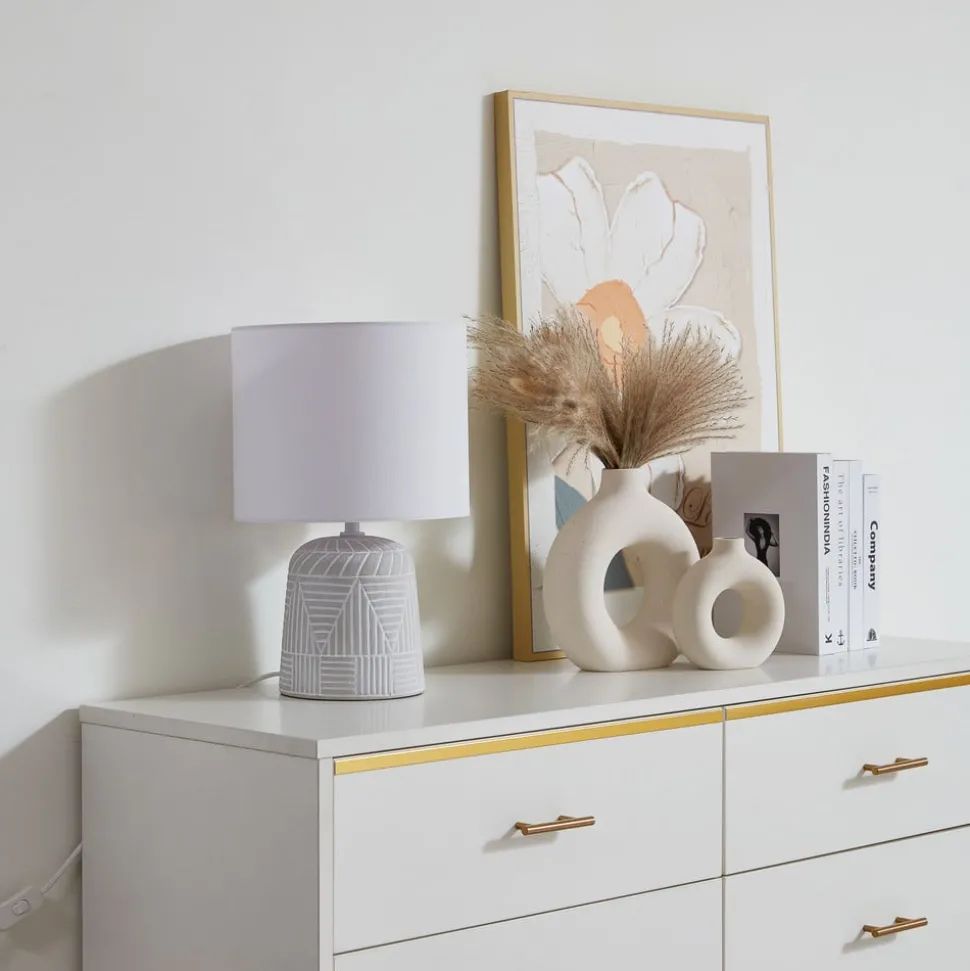 Lindby bordlampe Thalassia, hvit, Ø 26 cm, keramikk