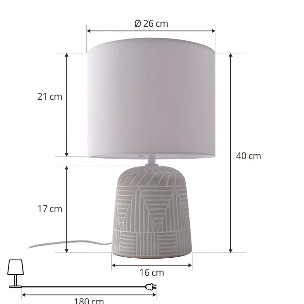 Lindby bordlampe Thalassia, hvit, Ø 26 cm, keramikk