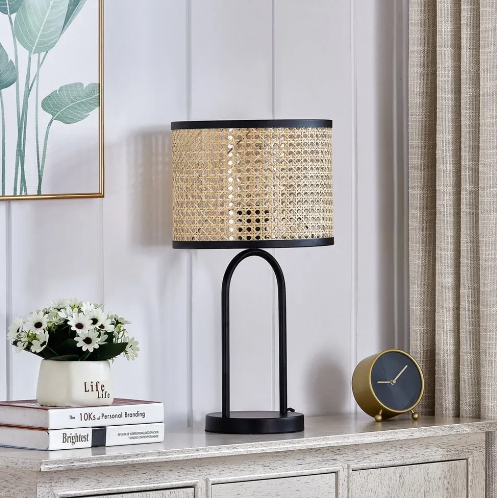 Lindby bordlampe Yaelle, 50 cm høy, rotting, svart, E27