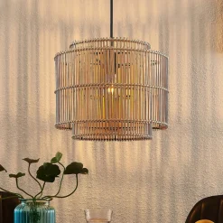 Lindby Bridga pendellampe, Ø 35 cm, svart, bambus