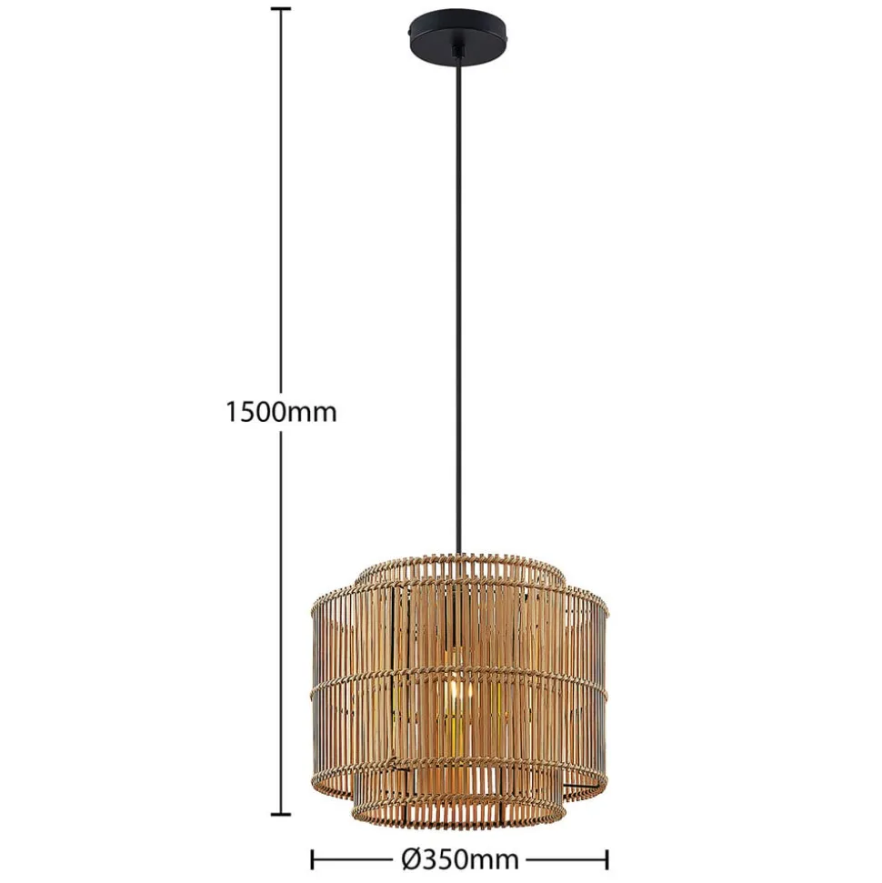 Lindby Bridga pendellampe, Ø 35 cm, svart, bambus