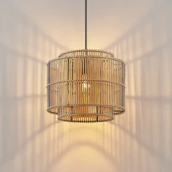 Lindby Bridga pendellampe, Ø 35 cm, svart, bambus