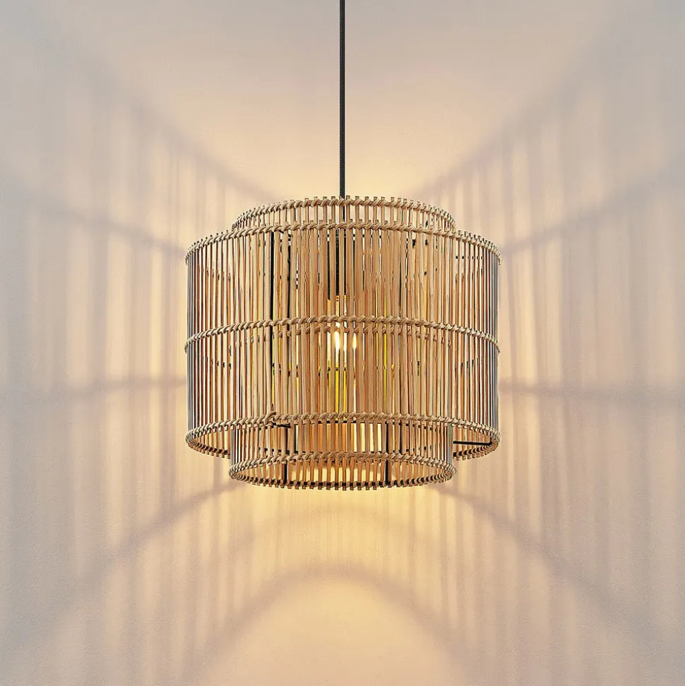 Lindby Bridga pendellampe, Ø 35 cm, svart, bambus