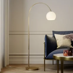 Lindby buelampe Cynthia, messingfarget, glass, 140 cm, E27