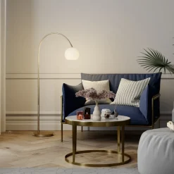 Lindby buelampe Cynthia, messingfarget, glass, 140 cm, E27