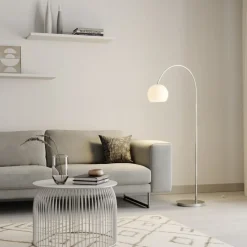 Lindby buelampe Cynthia, nikkelfarget, glass, 140 cm, E27