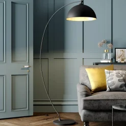 Lindby buelampe Jonera, svart, metall, E27, høyde 185 cm