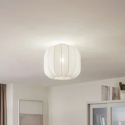 Lindby Helin taklampe, hvit, stoff, Ø 35 cm