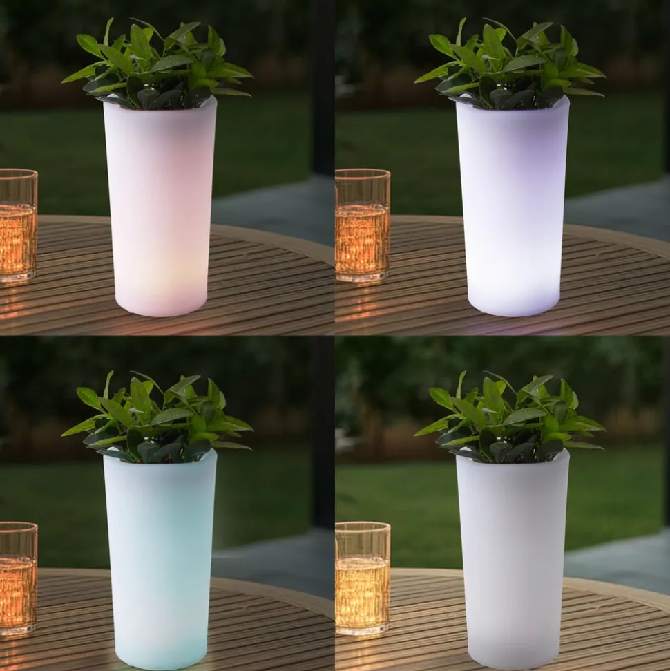 Lindby LED oppladbar blomstervase Florista, RGB, IP54, Ø 12cm, hvit