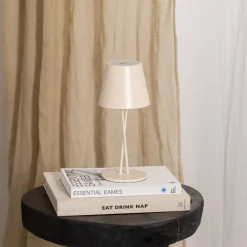 Lindby LED oppladbar bordlampe Janea, CROSS, beige, metall