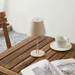 Lindby LED oppladbar bordlampe Janea, CROSS, beige, metall