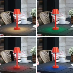 Lindby LED oppladbar lampe Gaja, rød, USB, IP44, RGBW, dimbar