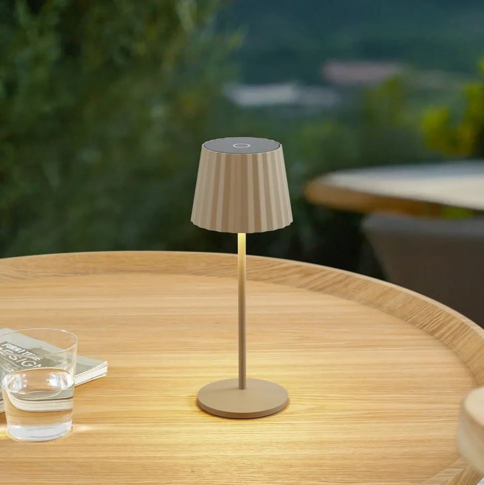 Lindby LED-bordlampe med batteri Esali, beige, metall, IP65