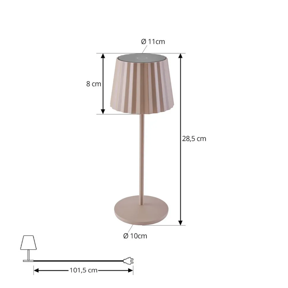Lindby LED-bordlampe med batteri Esali, beige, metall, IP65