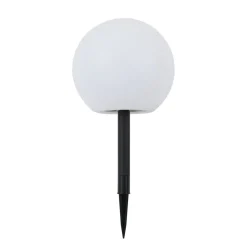 Lindby LED-solcellelampe Lago, Ø 25 cm, globus, jordspyd, hvit